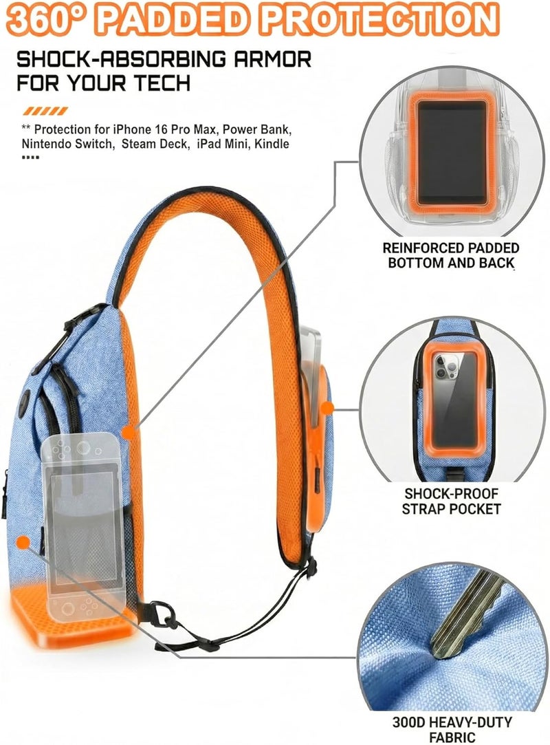 VPBAGE Store Structured Sling Backpack with Oversized Strap Pocket (Fits Power Bank) - Heavy Duty Water Resistant Crossbody Bag for Tech & Travel - Thick Padded Bottom Anti-Theft Daypack (Fits Tablet/Console) - Image 3